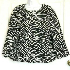 Chicos 3 jacket zebra print full zip pockets long kimono sleeves lined